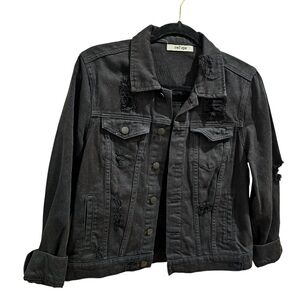 Refuge Women's Distressd Black Cotton Denim Jacket
